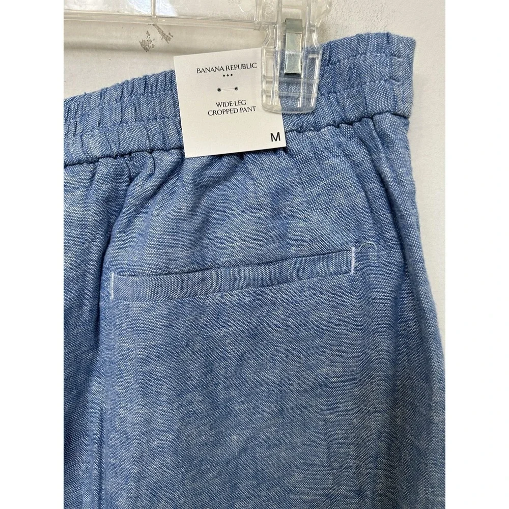 NWT Banana Republic Blue Linen Crop Wide Leg Pants Beach Summer Trouser Sz M